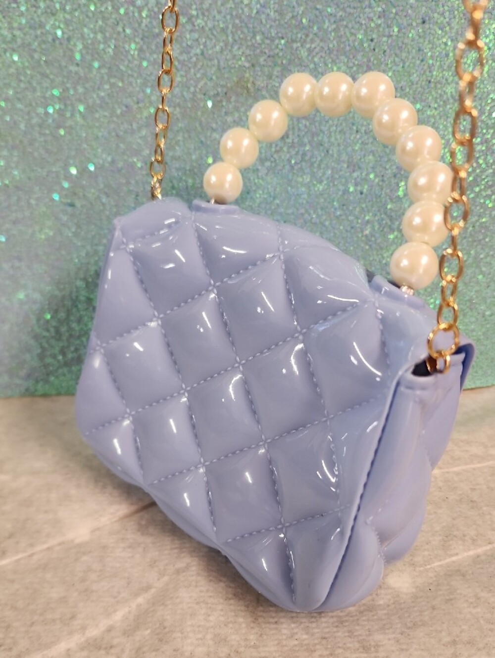 Lilac Quilted Pearl-Handle Crossbody Bag with Unicorn Accents - Picture 10 of 13